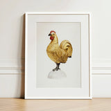 Gilded Rooster - Karl J. Hentz 1930s Decorative Art Print / Canvas Framed Illustration Golden Red Comb Wattle White Regal, Kitchen, Prints