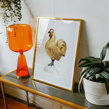 Gilded Rooster - Karl J. Hentz 1930s Decorative Art Print, Framed Painting Rooster Golden-yellow Feathers Red Comb