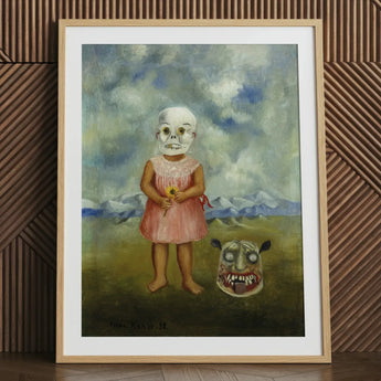 Mädchen mit Todesmaske - Frida Kahlo Kunstdruck / Leinwand, 24x32’’ / 61x81cm / Naturrahmen / Passepartout, Poster Drucke & visuelle Kunstwerke, Toby