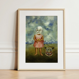 Girl with Death Mask - Frida Kahlo Art Print / Canvas, 12x16’’ / 31x41cm / Natural Frame / Matboard, Posters Prints & Visual Artwork, Toby