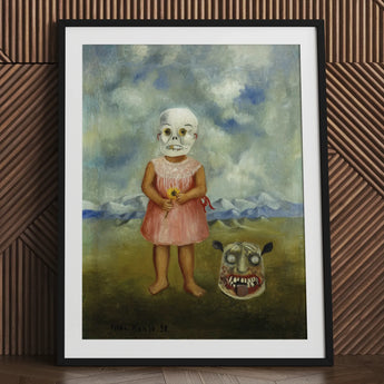 Girl with Death Mask - Frida Kahlo Art Print / Canvas Framed Painting Young Skull Flower Monstrous, Stormed Porcelain Prints