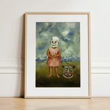 Girl with Death Mask - Frida Kahlo Art Print / Canvas Framed Art Print Surreal Painting Child Skull Head Frida Kahlo, Death Mask, Stormed