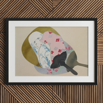 Girl in Fan - Kamisaka Sekka Meiji Rinpa Art Print / Canvas, 30x20’’ / 76x51cm / Black Frame / Matboard, Posters Prints & Visual Artwork,