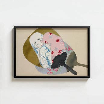 Framed Artwork Stylized Abstract Composition Patterned Fabric Pieces Kamisaka Sekka, Avant-garde Rinpa Flair, Meiji Art