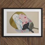Girl in Fan - Kamisaka Sekka Meiji Rinpa Art Print / Canvas Framed Artwork Stylized Composition Patterned Fabric Objects Soft Kamisaka