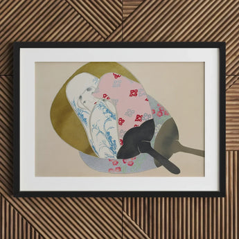 Girl in Fan - Kamisaka Sekka Meiji Rinpa Art Print / Canvas Framed Artwork Stylized Composition Patterned Fabric Objects Soft, Avant-garde