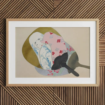 Girl in Fan - Kamisaka Sekka Meiji Rinpa Art Print / Canvas Framed Artwork Stylized Illustration Traditional Japanese Fans Soft,