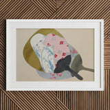 Girl in Fan - Kamisaka Sekka Meiji Rinpa Art Print / Canvas Framed Artwork Stylized Illustration Two Traditional Japanese Fans, Avant-garde