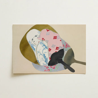 Girl in Fan - Kamisaka Sekka Meiji Rinpa Art Print / Canvas Soft Beige Rectangular Canvas Abstract Composition Layered Stylized Kamisaka