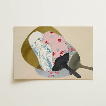 Girl in Fan - Kamisaka Sekka Meiji Rinpa Art Print / Canvas Soft Beige Rectangular Abstract Composition Layered Stylized, Avant-garde