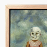 Girl with Death Mask - Frida Kahlo Art Print / Canvas Framed Painting Child-like Skeleton Painted Eyes Lips Pink, Stormed Porcelain Prints