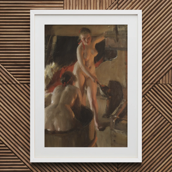 Girls from Dalarna Having a Bath - Anders Zorn Art Print / Canvas, 20x30’’ / 51x76cm / White Frame / Matboard, Posters Prints & Visual