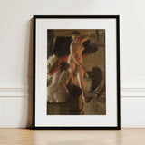 Girls from Dalarna Having a Bath - Anders Zorn Art Print / Canvas Black-framed Classical Oil Painting Two Nude, Dim Timber Bathhouse,