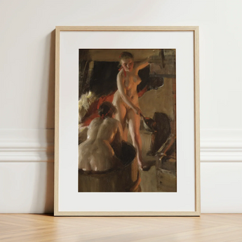Girls from Dalarna Having a Bath - Anders Zorn Art Print / Canvas Framed Oil Painting Nude Woman Impressionistic Style Housed Anders Zorn,