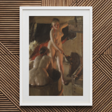 Girls from Dalarna Having a Bath - Anders Zorn Art Print / Canvas White-framed Oil Painting Two Nude Figures Dimly Lit Anders Zorn, Dim