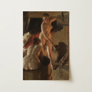Girls from Dalarna Having a Bath - Anders Zorn Art Print / Canvas, Anders Zorn, Dim Timber Bathhouse, Dalarna Summer Evening, Anders Zorn