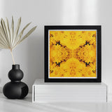 Gold Rush - Chrysanthemum Op Art Print / Canvas Framed Yellow Black Kaleidoscopic Symmetrical Patterns Behold, Entrancing Floral Symphony,