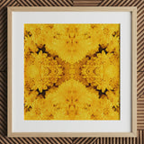Gold Rush - Chrysanthemum Op Art Print / Canvas Square-framed Artwork Vibrant Yellow Floral Pattern Symmetrical Mirrored Behold, Entrancing