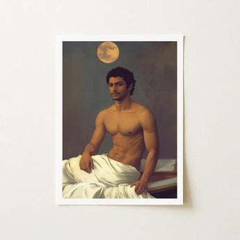 Gold Star - Gay Indian Neoclassical Art Print / Canvas Framed Portrait Muscular Man Dark Hair Skin Moonlit Desire Beckons, Prints