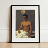 Gold Star - Gay Indian Neoclassical Art Print / Canvas Black-framed Art Print Classical-style Portrait Muscular Man Draped Moonlit Desire