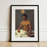 Gold Star - Gay Indian Neoclassical Art Print / Canvas Black-framed Classical-style Portrait Muscular Man Draped Moonlit Desire Beckons,