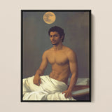 Gold Star - Gay Indian Neoclassical Art Print / Canvas Framed Classical-style Portrait Muscular Man Dark Curly Hair Moonlit Desire Beckons,