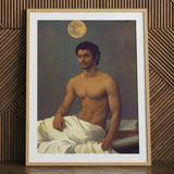 Gold Star - Gay Indian Neoclassical Art Print / Canvas Framed Portrait Muscular Man Dark Curly Hair Draped Moonlit Desire Beckons, Prints
