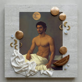 Gold Star - Gay Indian Neoclassical Art Print / Canvas Square Painted Portrait Muscular Man White Fabric Moonlit Desire Beckons, Prints