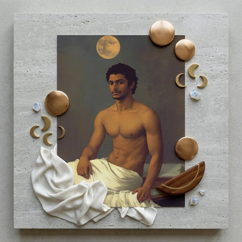 Gold Star - Gay Indian Neoclassical Art Print / Canvas Square Painted Portrait Muscular Man White Fabric Moonlit Desire Beckons, Prints