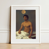 Gold Star - Gay Indian Neoclassical Art Print / Canvas White-framed Portrait Muscular Man Classical Style Draped White Moonlit Desire