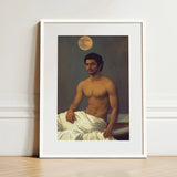 Gold Star - Gay Indian Neoclassical Art Print / Canvas White-framed Portrait Muscular Man Classical Style Draped White Moonlit Desire