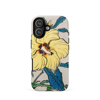 Golden Hibiscus - Kono Bairei Floral Phone Case Yellow Hibiscus Flower Phone Case Blue Leaves Stem Kōno Bairei’s Golden Hibiscus, Bairei
