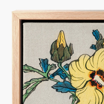 Framed Canvas Print Stylized Floral Design Vibrant Yellow Kōno Bairei’s Golden Hibiscus, Meiji-era Kacho-e Masterwork, Bairei Meiji Era