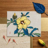Golden Hibiscus - Kono Bairei Meiji Era Art Print / Canvas Vibrant Yellow Hibiscus Flower Deep Blue Leaves Green Kōno Bairei’s Golden
