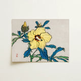 Golden Hibiscus - Kono Bairei Meiji Era Art Print / Canvas Vibrant Yellow Flower Deep Blue Leaves Green Kōno Bairei’s, Meiji-era Kacho-e