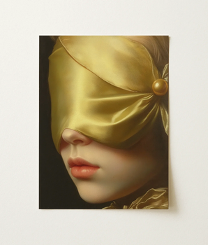 Golden Rule - Neo-baroque Erotic Submission Art Print / Canvas Satin Blindfold Pearl Accent Drapes Woman’s Eyes