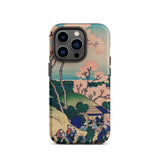 Goten-yama Hill - Katsushika Hokusai Phone Case Iphone 14 Pro / Matte Japanese Art, Cherry Blossoms Hover, Pastel Haze Mobile Cases