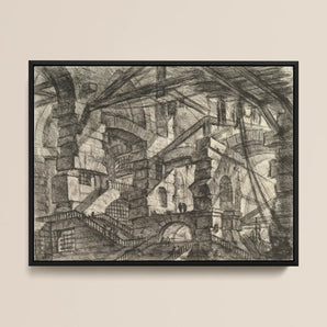 The Gothic Arch - Giovanni Battista Piranesi Framed Canvas, 16x12’’ / 41x31cm / Black Floating Frame, Framed Intricate Pen Ink
