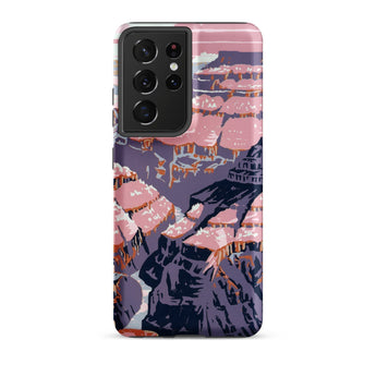 Grand Canyon - Chester Don Powell Phone Case Samsung Galaxy S21 Ultra / Matte Vibrant Pink Purple Illustrated Stylized Cream Cliffs