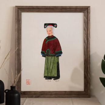 Grand Dame - Manchu Fashion Art Print / Canvas Framed Painting Woman Traditional Chinese Attire Distinctive Headdress Qing Dynasty Manchu,