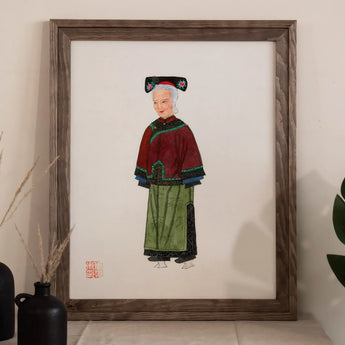 Grand Dame - Manchu Fashion Art Print / Canvas Framed Painting Woman Traditional Chinese Attire Distinctive Headdress Qing Dynasty,