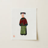 Grand Dame - Manchu Fashion Art Print / Canvas Watercolor Illustration Elderly Woman Traditional Chinese Attire Qing Dynasty, Matriarchy