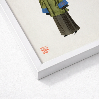 Framed Traditional East Asian Ink Wash Painting Figure Qing Dynasty Manchu, Fashion, Art