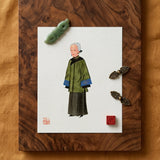 Grand Dame - Qing Dynasty Art Print / Canvas Traditional Chinese-style Portrait Print Elderly Woman Green Patterned Qing Dynasty Manchu,