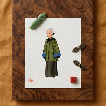 Grand Dame - Qing Dynasty Art Print / Canvas Traditional Chinese-style Portrait Elderly Woman Green Patterned Manchu, Fashion, Prints