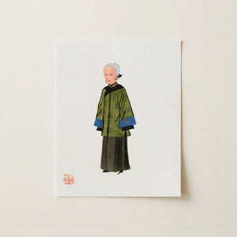 Grand Dame - Qing Dynasty Art Print / Canvas Watercolor Illustration Elderly Woman Traditional Chinese Attire Manchu, Fashion, Prints