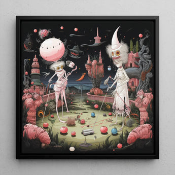 Grand Day out - Creepy Lowbrow Surreal Art Print / Canvas Black-framed Surrealist Artwork Two Whimsical Skeletal Figures Dreamlike, Prints