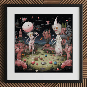 Grand Day out - Creepy Lowbrow Surreal Art Print / Canvas Framed Fantasy Artwork Two Whimsical Skeletal Figures, Prints