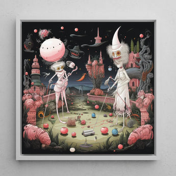 Grand Day out - Creepy Lowbrow Surreal Art Print / Canvas Framed Surrealist Artwork Two Whimsical Skeletal Figures Dreamlike, Prints