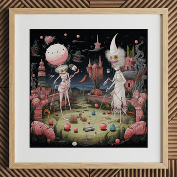 Grand Day out - Creepy Lowbrow Surreal Art Print / Canvas Whimsical Fantasy Artwork Light Wood Frame Two Skeletal, Prints